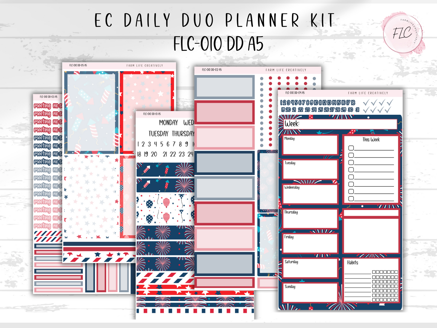 4th Of July A5 Daily Duo Planner Kit