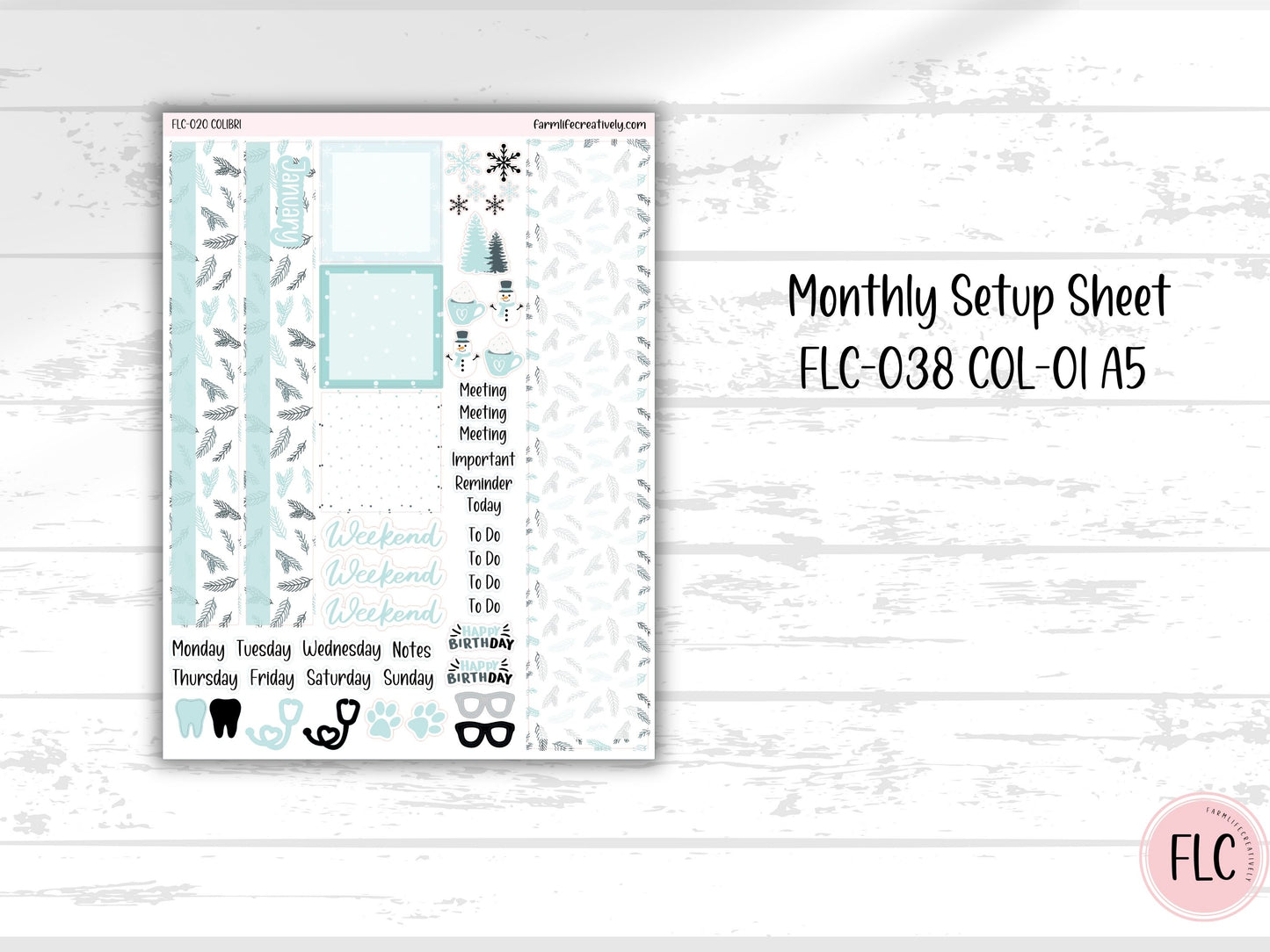 Colibri 7x9 Planner Stickers - January Winter