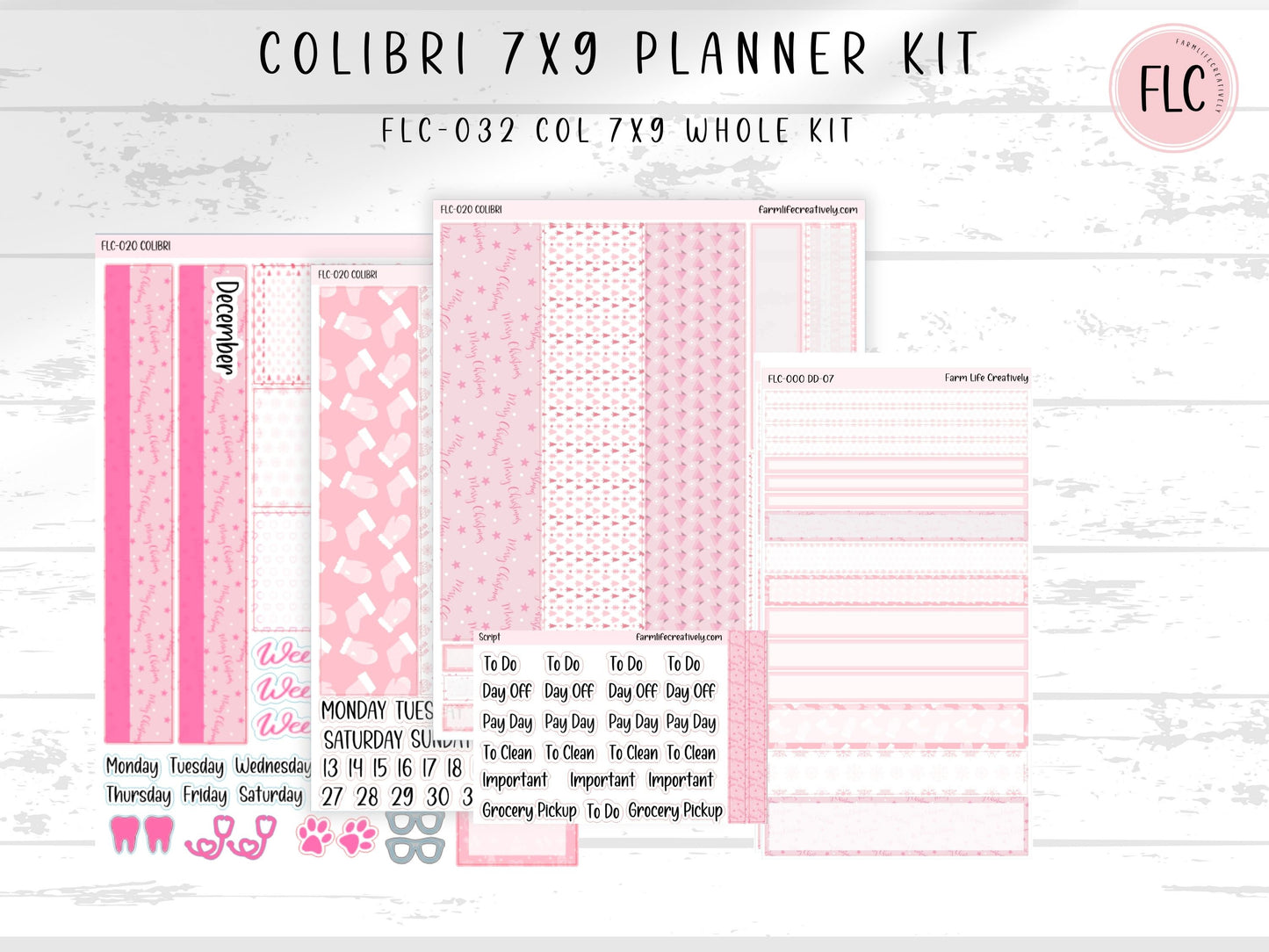 Colibri 7x9 Planner Stickers - Pink Christmas