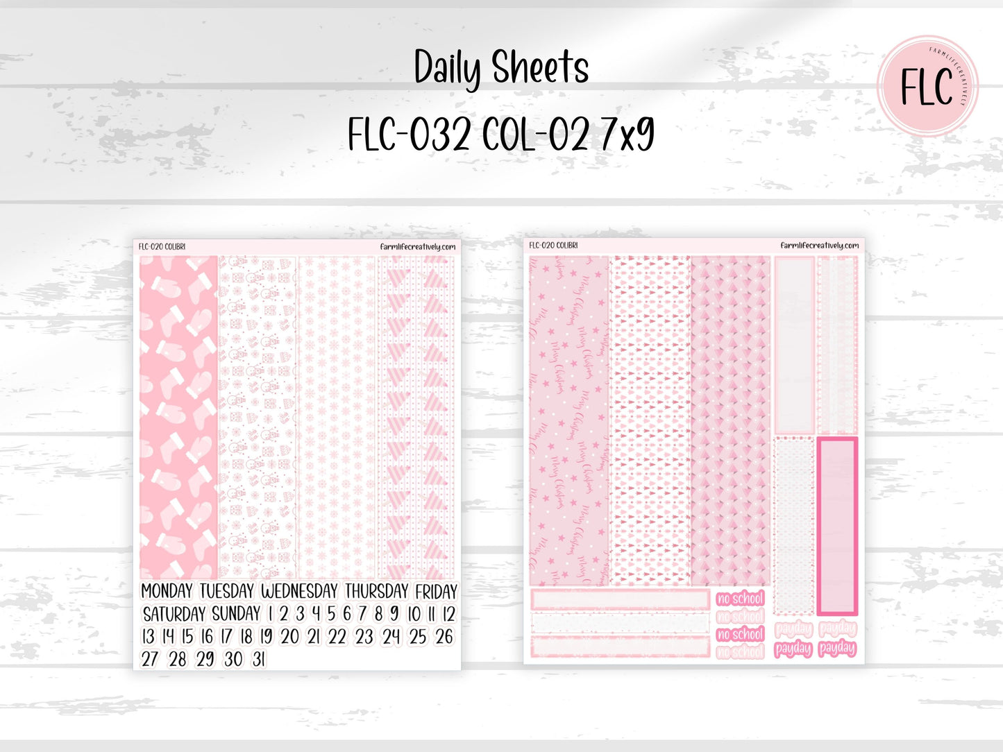 Colibri 7x9 Planner Stickers - Pink Christmas