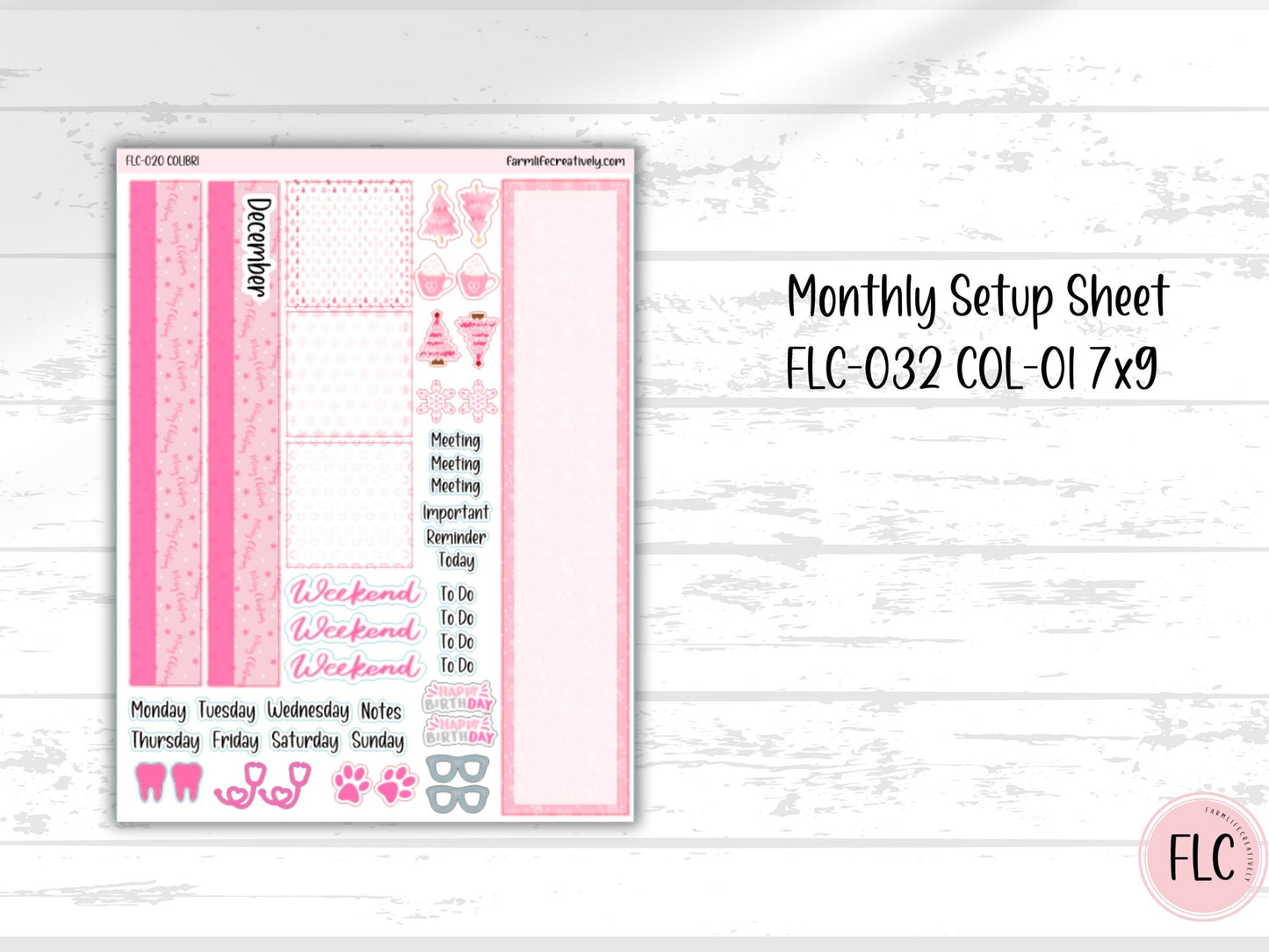 Colibri 7x9 Planner Stickers - Pink Christmas